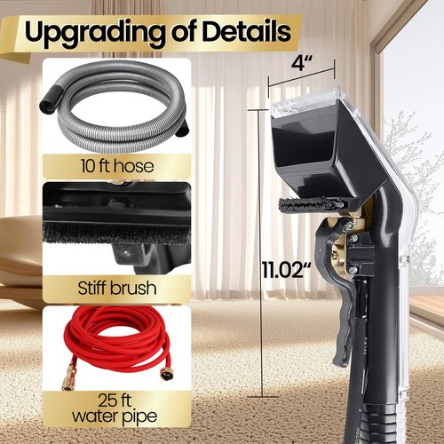 Upgraded Extractor Hose Kit for Shop Vac,Add Hard Bristle Brush,Equipped with 10FT Hoses and 25 FT Water Pipes,Converts the Vacuum Cleaner into a Carpet Cleaning Machine,Cleaning Home,2-Year Warranty