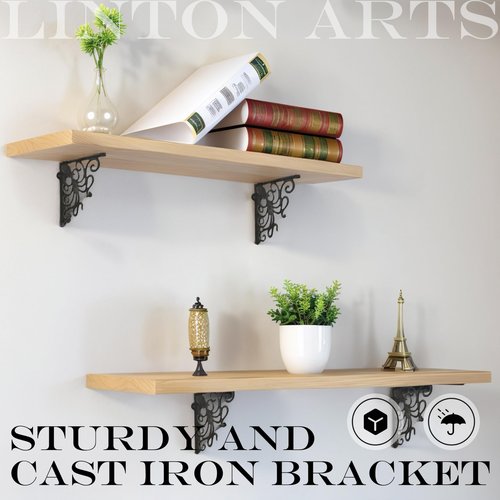 Linton Arts Octopus Cast Iron Shelf Brackets – 7.04"x7.04" Decorative Metal Corner Brackets for Wall Mounted Shelves – Nautical Themed Support with Screws, Set of 2