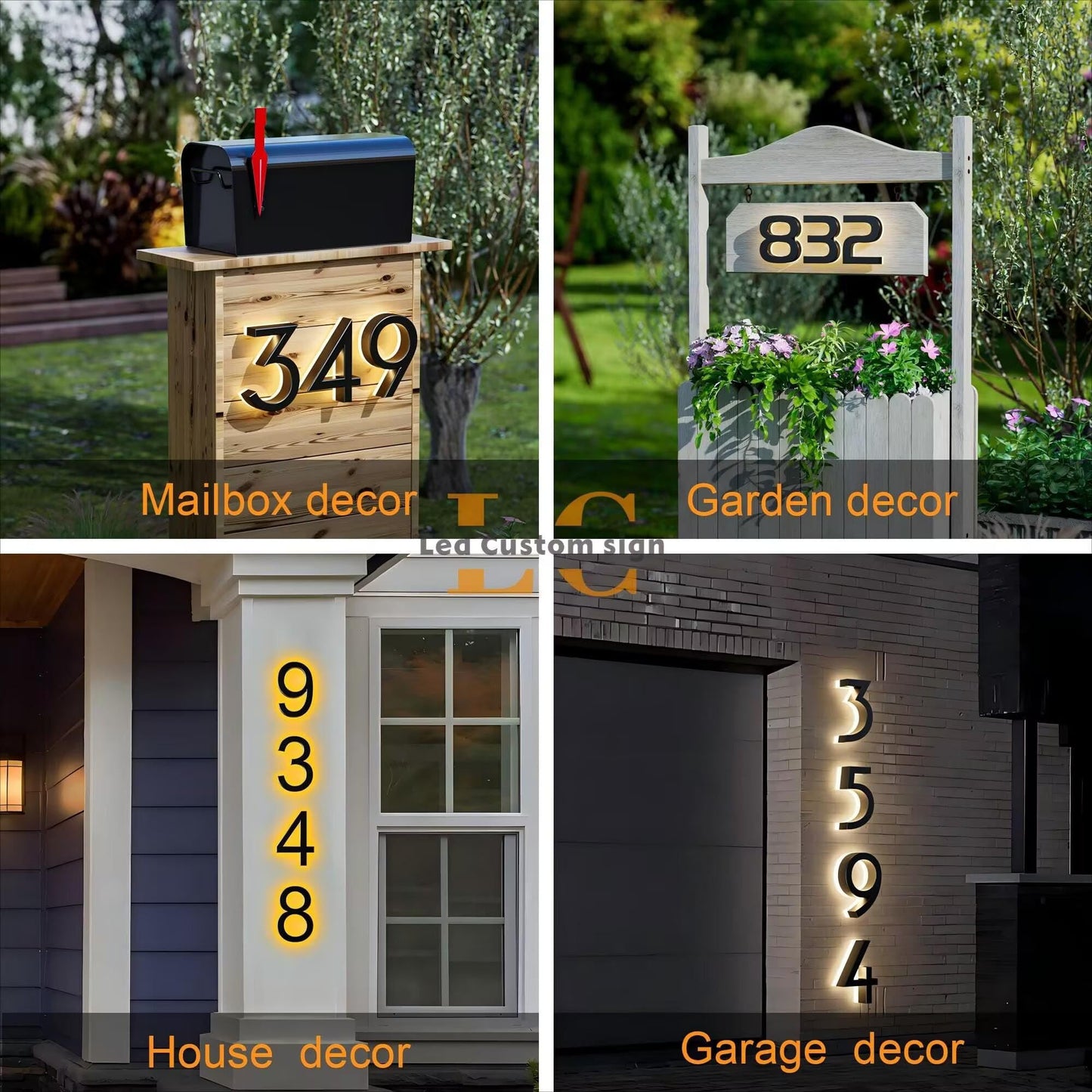 Custom Solar House Numbers for Outside,LED-Illuminated Custom Address Sign,Stainless Steel Waterproof Nameplate, Personalized Letters & Numbers, Premium Outdoor House Sign