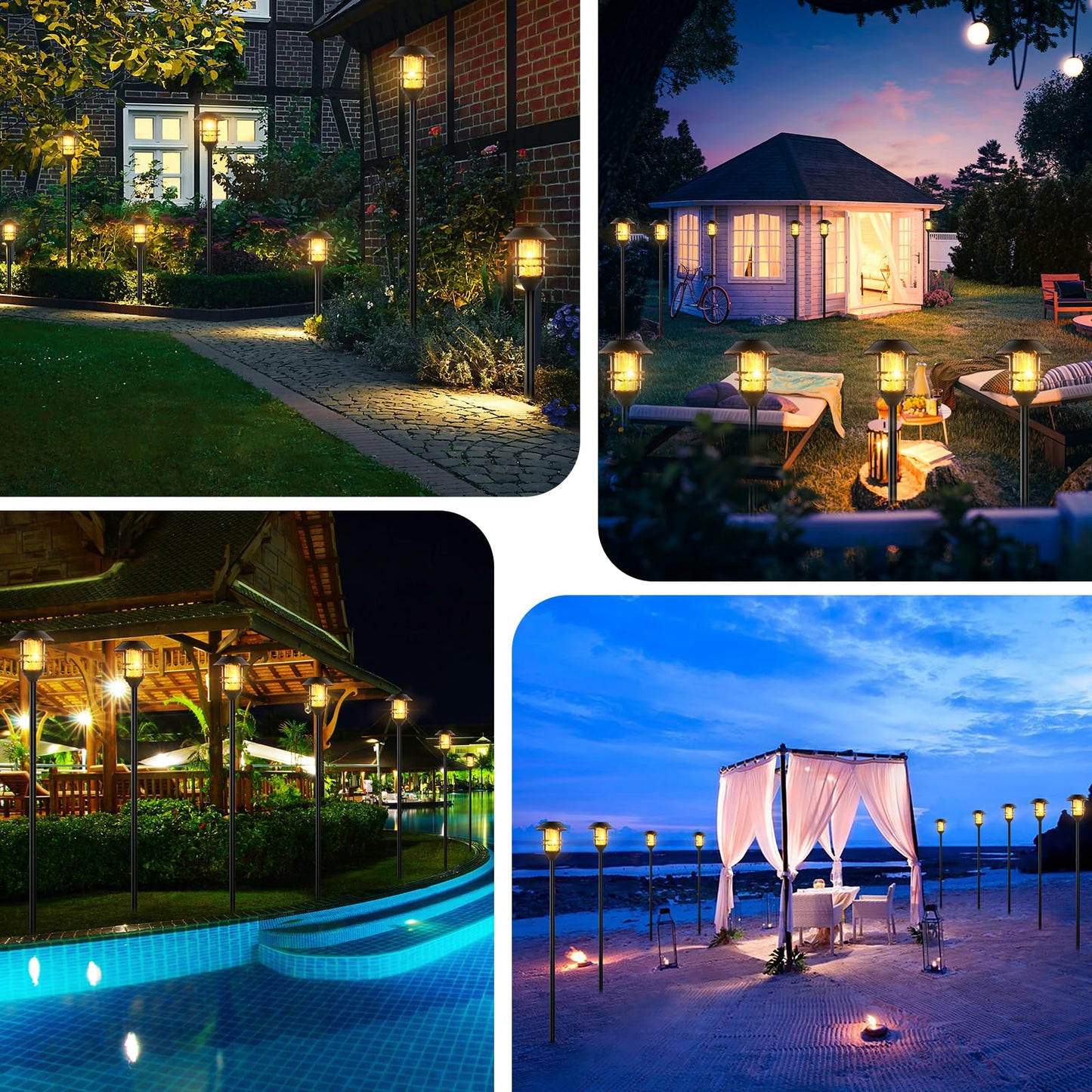 ZOOHAR Solar Outdoor Lights, Waterproof Pathway Torches, LED Metal Landscape Path Lights for Garden Patio Balcony & Pool (Pack of 4)