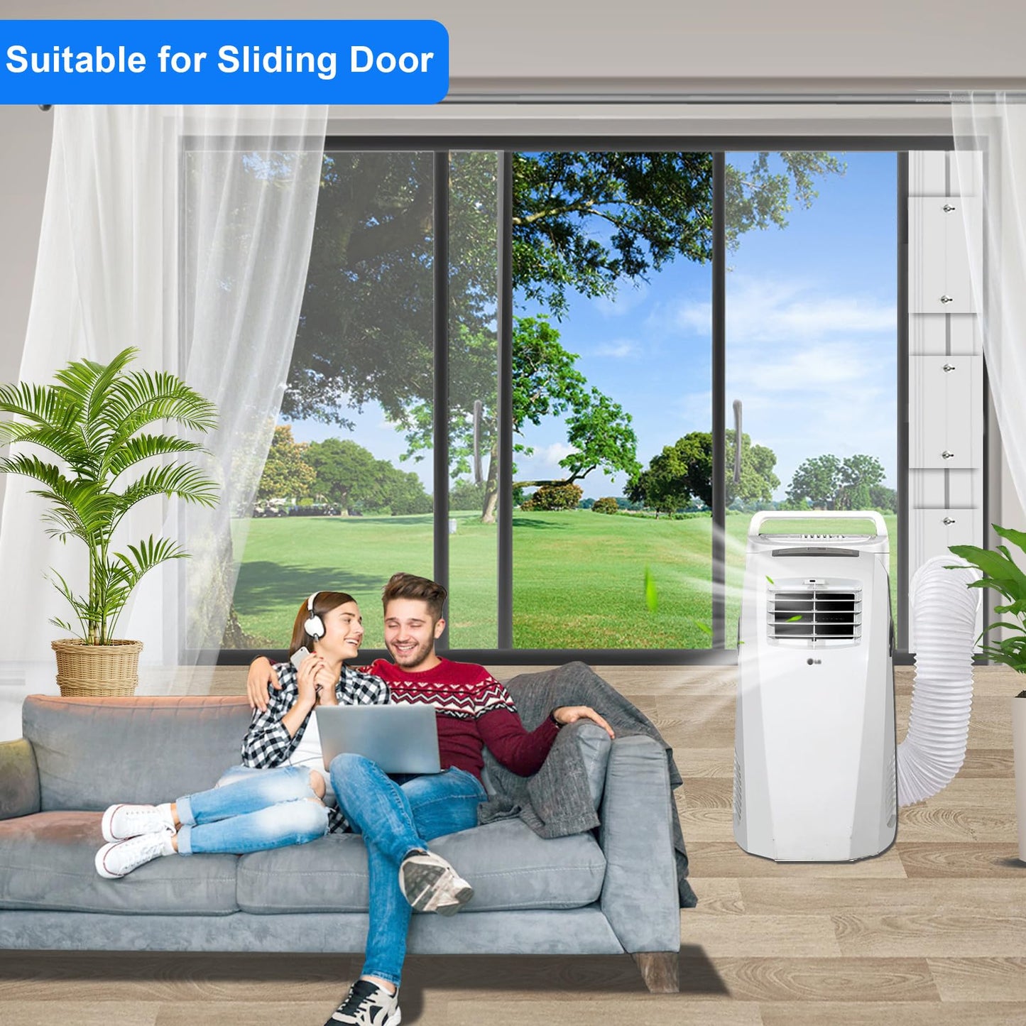 Portable Air Conditioner Sliding Door Vent Kit, Mobile AC Window Vent Kit for 5.0"/5.9” Exhaust Hose, Seamless AC Vent Seal Kit with 6 Upgraded Plates for A/C Unit Sliding Door/Window