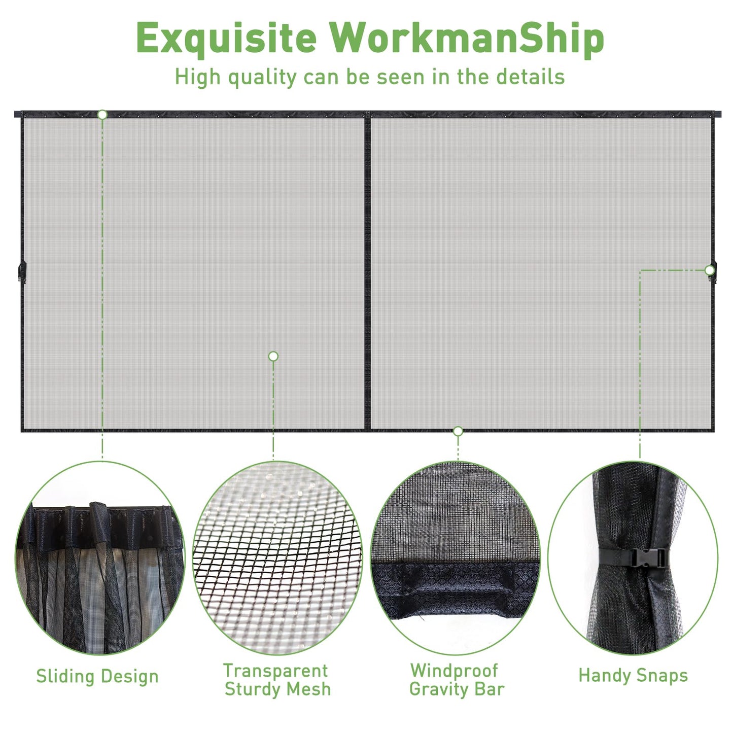 Sliding Garage Door Screen with Track, Garage Screen Doors for 1 Car Garage, 8x7 Ft Retractable Garage Net Screen, Smooth-Gliding, Magnetic Closure, Easy to Install, Black