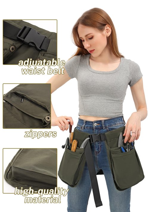 Adjustable Gardening Tool Belt with Multiple Pockets Durable Work Apron for Landscaping Crafting DIY Projects (Green)