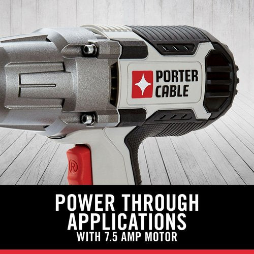 PORTER-CABLE Impact Wrench, 450 lbs of Torque, 1/2 Inch Hog Ring, 7.5-Amp, Corded (PCE211)