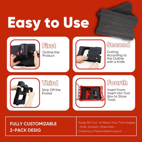 Terixe 2 Pack Foam Inserts for Milwaukee 48-22-8435 Packout Tool Box – Black Customizable Foam Inserts Fits for Milwaukee Packout Inserts – DIY Cut & Organize with Impact Protection
