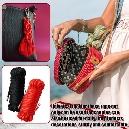 Tisancy 4 Pcs Craft Rope Kit - Includes 2 Bundles Soft Silk Cords & 2 Adjustable Nylon Bracelets, 32. 81 ft Multipurpose Twisted Trim for DIY Projects, Home Decor & Daily Use(Black, Red)