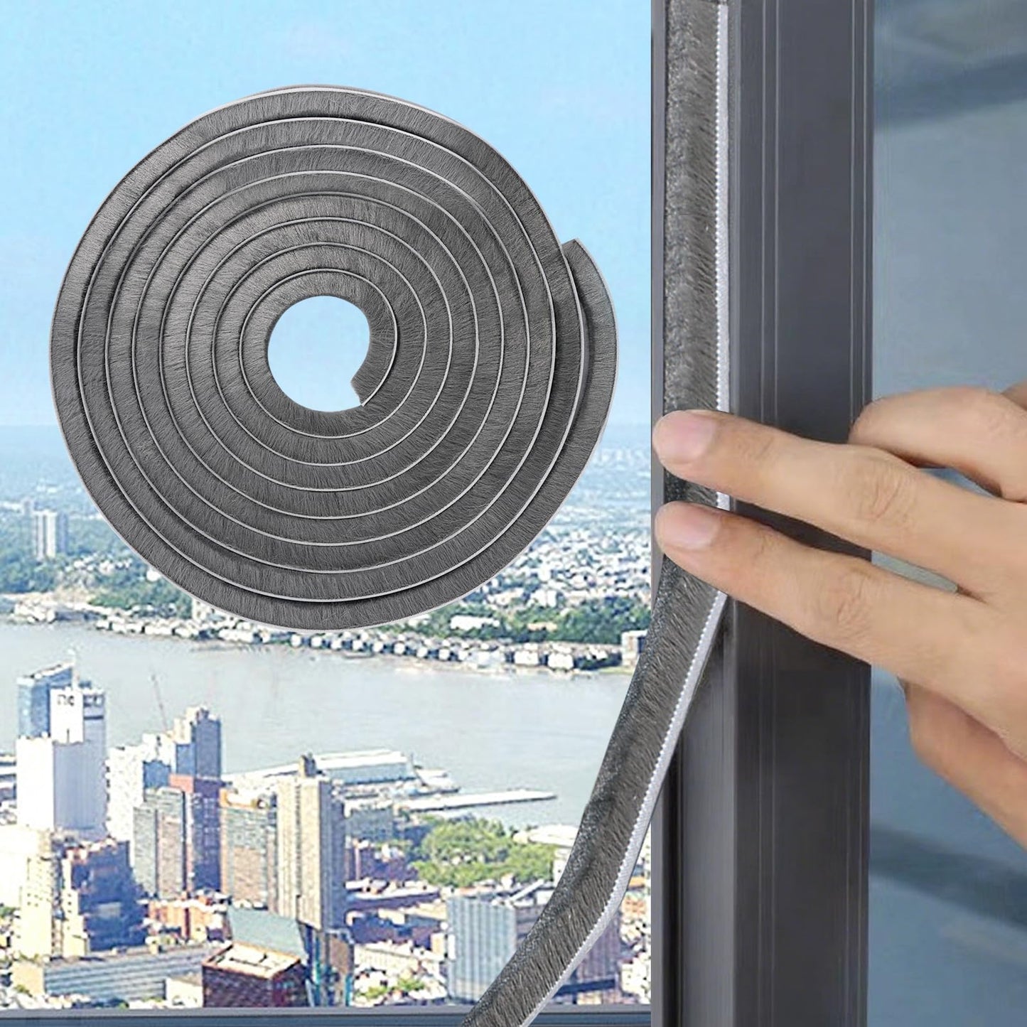 33 Ft Gray Self-Adhesive Weather Stripping - Soundproof, Draft Stopper for Doors & Windows | 0.35" W x 0.2" T