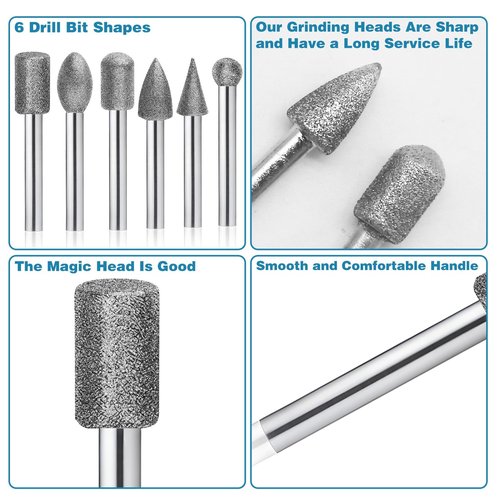 20Pcs Diamond Grinding Heads, Stone Carving Tools Diamond Drill Bits for Glass, Rotary Tool Bits Suitable for agate glass gemstone carbide high speed steel ceramic
