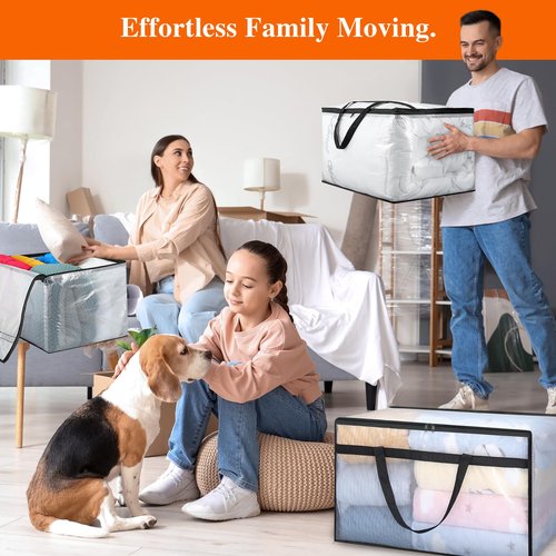 Vieshful 3 Pack 60L Clear Clothes Storage Bags with Zipper and Handles, Large Plastic Organizers for Comforter Clothes Bedding Blankets Duvets Pillow Toys & Moving