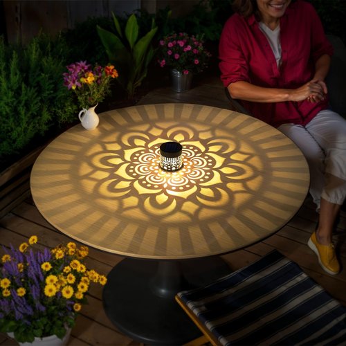 EKQ Solar Fence Lights 2 Pack Outdoor Deck Step Wall Lights Metal Waterproof LED Warm Yellow Light for Garden Post Patio Backyard Yard Decor (Mandala-1)