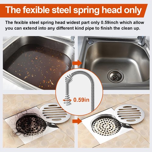 Drain Auger, Plumbing Snake With Drill Adapter, 35ft Heavy Duty Flexible Sink Steel Plumbing Auger Bathroom Hair Clog Removal Tool, Manual Or Powered - No auto retract or feed