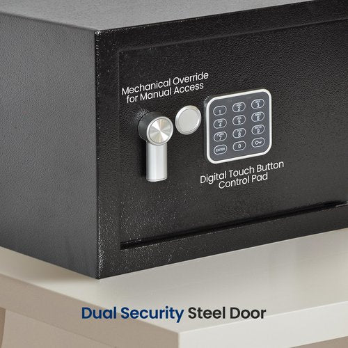 SereneLife Electronic Safe Box Heavy Duty 12.2’’ x 7.8’’ Lockbox Digital Keypad Code & 2 Key access Small Money Safe for Home & Office Secure Cash, Jewelry, Valuables Wall & Floor Mountable