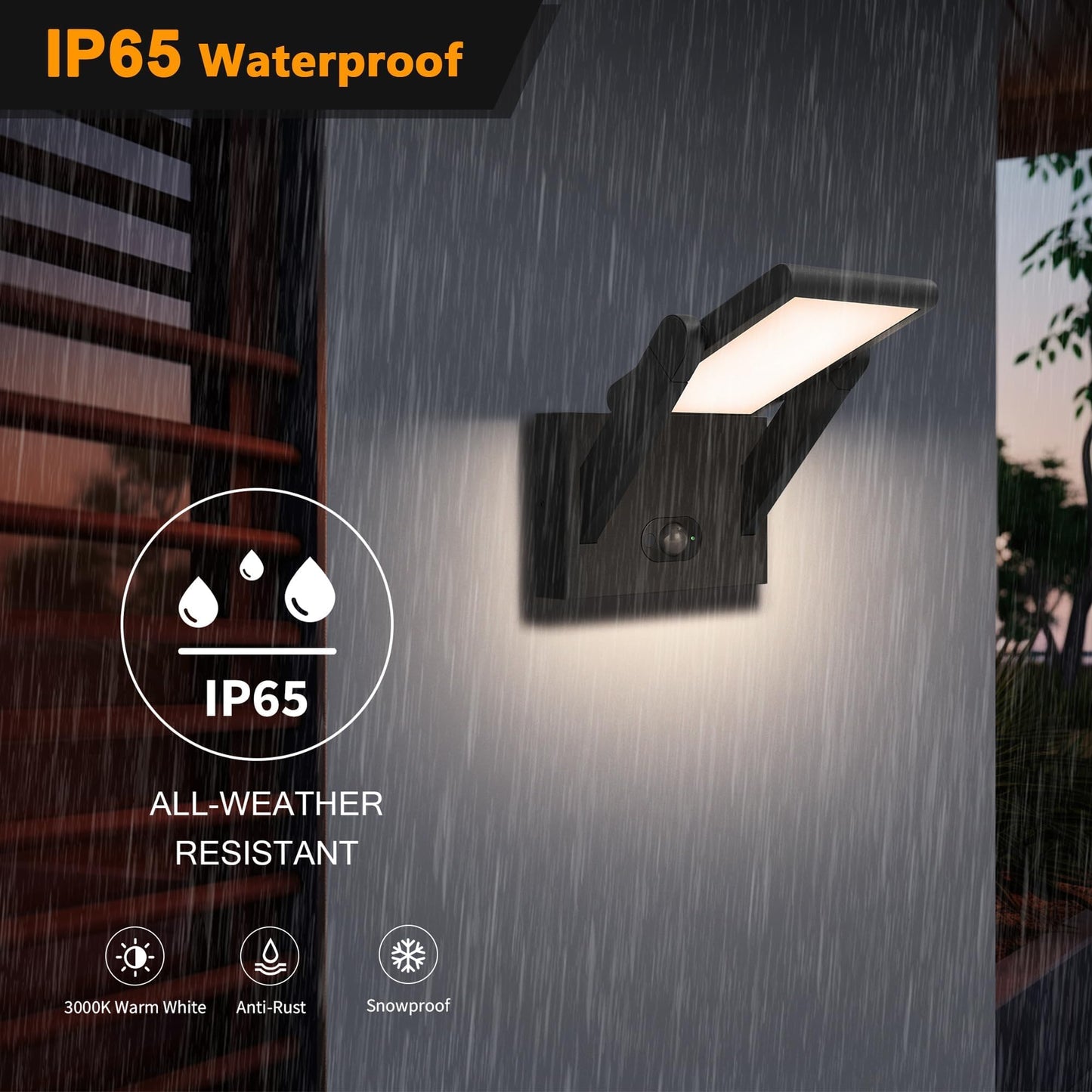 illumishin Solar Outdoor Motion Sensor Wall Light, LED Dimmable Modern Exterior Light Fixture, Rotatable with 3 Lighting Modes, Aluminum, IP65 Waterproof for Porch, Patio, Garden, Garage, Front
