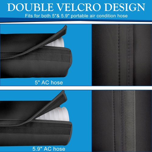 Portable AC Hose Insulation Sleeve,Portable Air Conditioner Hose Cover Wrap,Fits for 5" & 5.9" Diameter Exhaust Hose,Insulated Hoses Duct Vent Cover, Easy to Install with 3 Adjustable Straps, Black