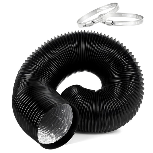 Flexible 4-Inch Aluminum Ducting, Dryer Vent Hose, Heavy-Duty Three-Layer Protection, 16-Feet Long for Heating Cooling Ventilation and Exhaust, Black