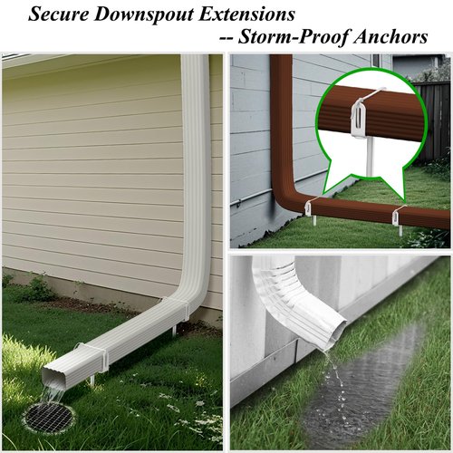 Downspout Bracket,Heavy Duty Size-Adjustable Storm-Proof Downpipe Bracket with Rust-Resistant Coating-Solid Iron Construction,Stable Support,Easy Install,for Lawn,Yard & Industrial Use (2 Pack White)
