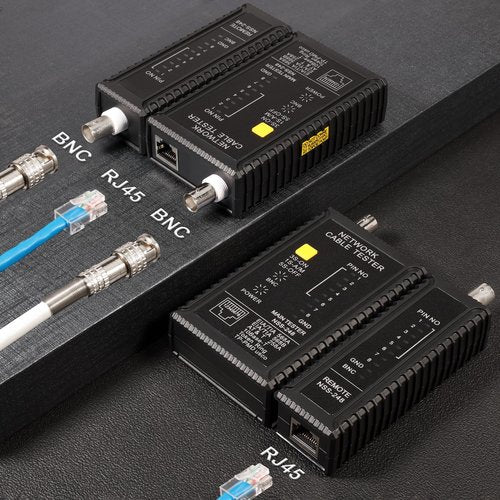 Brileine Dual-Function Coaxial & RJ45 Network Cable Tester with 2-Pack BNC Male to F Female Adapters, CAT5/CAT6/Coax Continuity Checker (Battery Not Included)