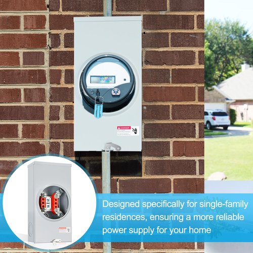 Briidea 200 Amp Meter Socket with 4 Jaw, 600V 1 Phase 3 Wire Ringless Type, with Horn Bypass, Suitable for Overhead/Underground Feed