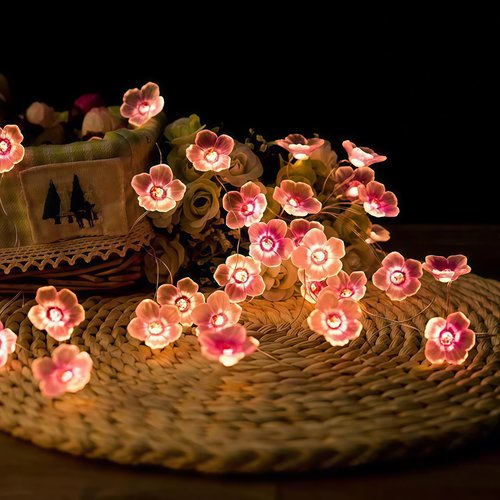 1PC Cherry Blossom String Lights - 1M/3.28ft 10 LED Battery Operated with Toggle Switch, Bedroom Indoor Outdoor Party Decor, Romantic Pink Fairy Lights (Batteries Not Included, Pink