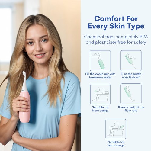 HAPPYPO Butt Shower - Portable Bidet with Travel Bag - Easy-Bidet 2.0 Replaces Wet Wipes and Shower Toilet - Rose