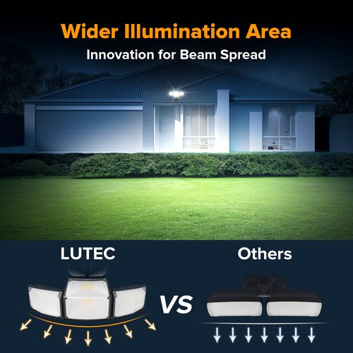 LUTEC 80W 9000LM LED Security Light Motion Sensor Outdoor Lights, 4 Head LED Flood Lights Outdoor 5000K Daylight, IP65 Waterproof, Motion Detected Lights for Outside, House, Garage, Yard (Black)