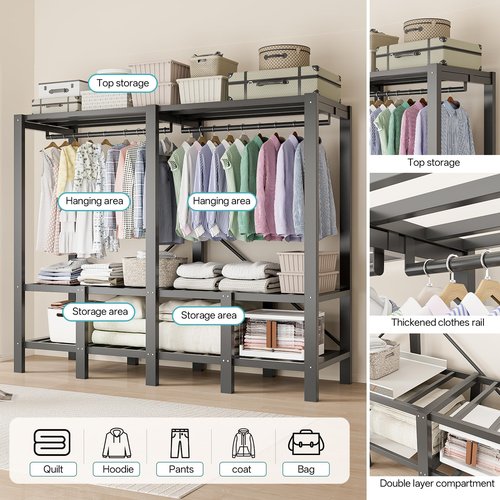 Heavy Duty Portable Wardrobe Closets with Cover, Foldable Clothes Rack for Hanging Clothes with 2 Hanging Rods and 6 Storage Shelves, Free Standing Closet Metal Clothing Rack (door, 70.9 in/180cm)