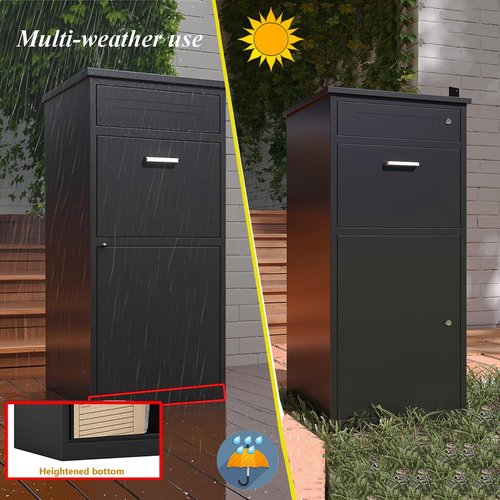 Outdoor Package Delivery Box - Anti-Theft, Waterproof, Rustproof, Outside Lockable Black Metal Parcel Drop Boxes, Ideal for Porch, Fence, and Curbside