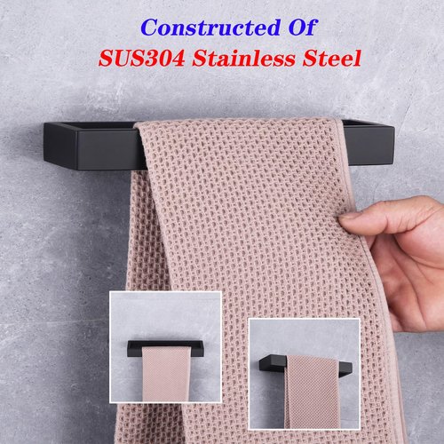 GERZWY Modern Black Towel Holder SUS304 Stainless Steel Towel Hanger Towel Ring for Bathroom Lavatory Wall Mount Contemporary Style HG1706-BK
