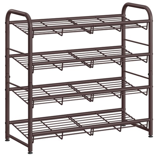 SONGMICS Stackable Shoe Rack, 4 Tier Metal Shoes Rack Storage Shelf, Holds up to 20 Pairs Shoes, Adjustable Slanted Shelves Tower Organizer for Closet Entryway Small Spaces, Bronze