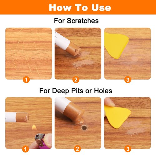 HARFINGTON Wood Filler Sticks 6 Colors Wooden Wax Touch Up Furniture Repair Crayons for Times Fabric, Wood, Titanium White, Light Taupe, White, Milk White