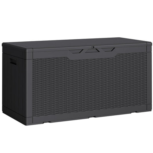 Greesum Outdoor Storage Box 100 Gallon Storage Bin with Lid for Patio Furniture, Garden Tools, Pool Supplies, Lockable, Waterproof and UV Resistant, Black