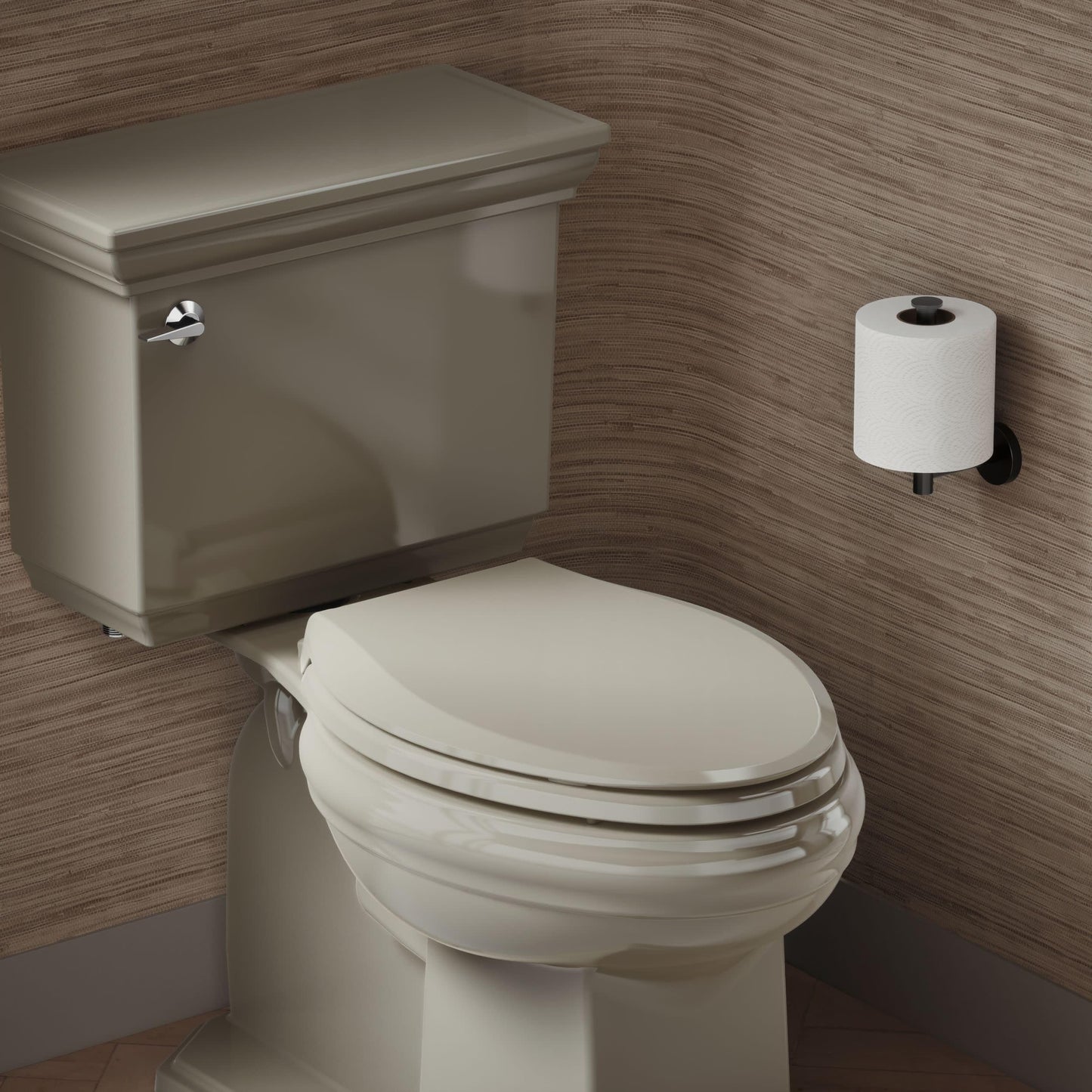 KOHLER 4636-RL-G9 Cachet ReadyLatch Elongated Toilet Seat Slow Close, Soft Close Toilet Seat Quiet Lid, Contoured Grip-Tight Bumpers Installation Hardware, Apartment Essentials, Sandbar