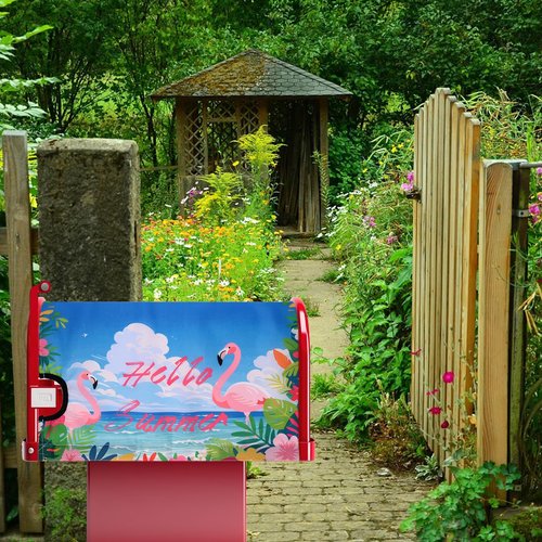 Tropical Flamingo Magnetic Mailbox Cover, 21x18 Inch Standard Size Summer Beach Magnet Mailbox Wraps Post Letter Box Cover for Outdoor Garden Yard Farmhouse Home Decor