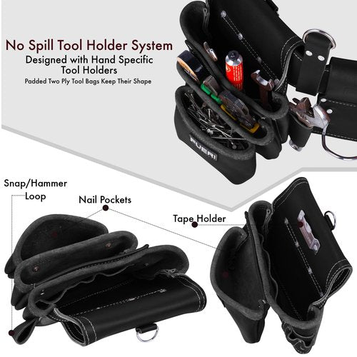 FUERI Leather Tool Belt Bags Pouches Heavy Duty for Men Construction Carpenter Electrician Framer Women Iron Worker