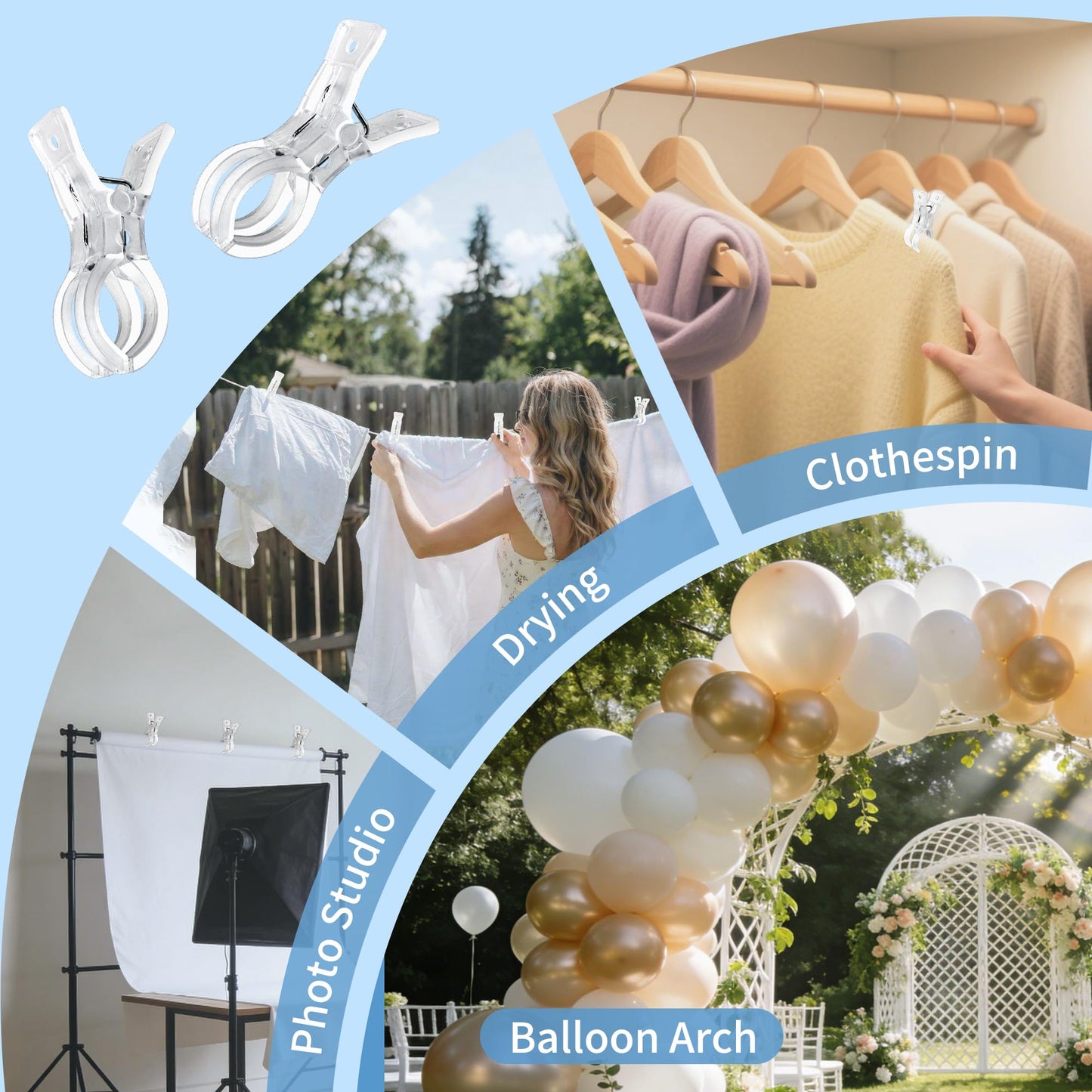 PUGPIU 12 Pack Balloon Arch Clips for Backdrop | Plastic Transparent Spring Clamps | 3.5 Inch Heavy Duty Clip for Backdrop Stand | Birthday Wedding Decoration | Photography Studio | Crafts | Clothing