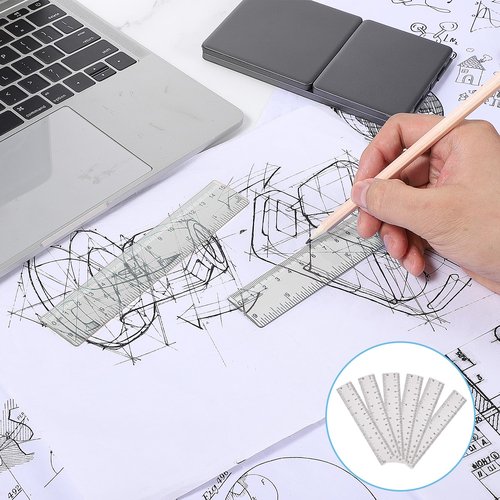 JIYIN 6 Pack 6 Inch Ruler, Clear Plastic Rulers Small Straight Ruler with Centimeters and Inches, Durable Transparent Measuring Tool for School, Office, and Home Use