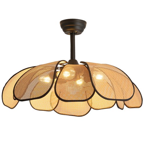 DARYEWO 26 Inch Fandelier Rattan Ceiling Fans with Lights and Remote,Boho Black Chandelier Ceiling Fan for Dining Living Room,Bedroom,Kitchen,4-Light