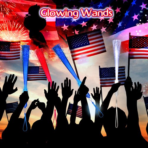 YOFOBU 30 Pack Red Blue White Fiber Optic Wands Glow Fiber Wands Bulk LED Light Up Wands with 3 Flashing Modes LED Flashing Sticks for July 4th Halloween Christmas Hawaii Carnival Wedding Birthday
