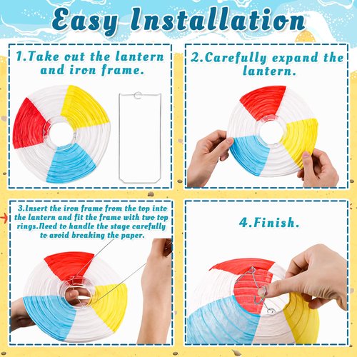 14Pcs Beach Party Decorations Paper Lanterns Fans Pom Poms Hanging Swirls - Luau Pool Summer Hawaiian Tropical Themed Decor for Home Birthday Outdoor Indoor
