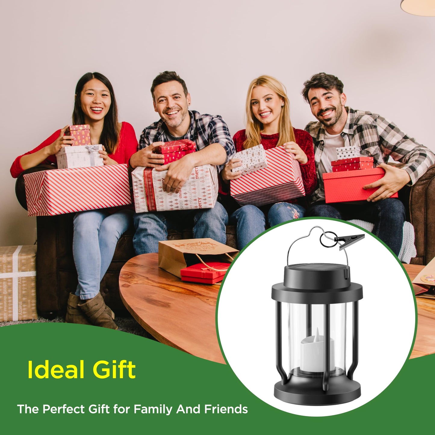 Solar Lantern Outdoor Indoor Use – Hanging Solar Lights with Realistic Flickering Flameless Candle, Weatherproof for Garden Decor, Patios, Trees, and Lawns (Black, 2 Pack)