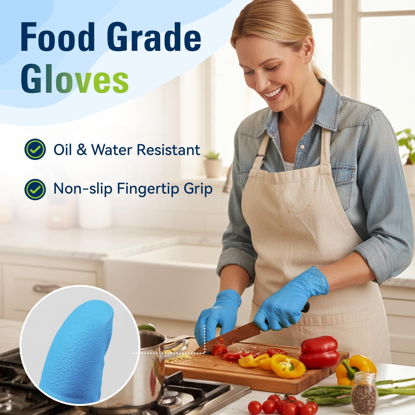 SWIFTLITE Nitrile Gloves, Food Safe Disposable Gloves Latex Free, Blue Rubber Gloves Powder Free for Food Prep, Cooking, Kitchen Cleaning (X-Large, 100)
