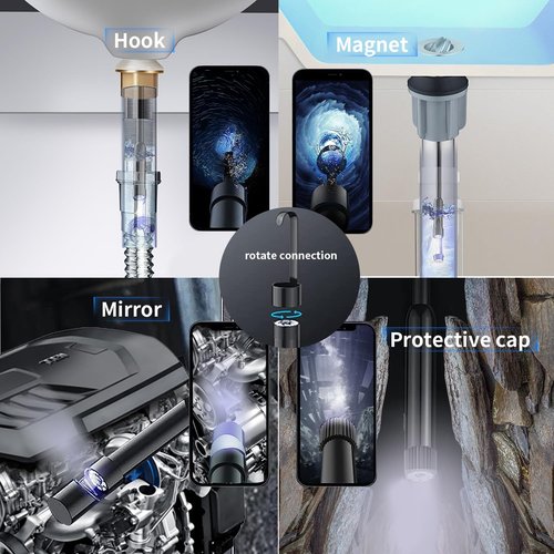 JSE Endoscope Camera with Light, 16.4FT Waterproof Borescope 1920P HD, Semi-Rigid Cable, 8 Adjustable High Brightness LED Lights Inspection Snake Camera for iPhone, Android, iPad