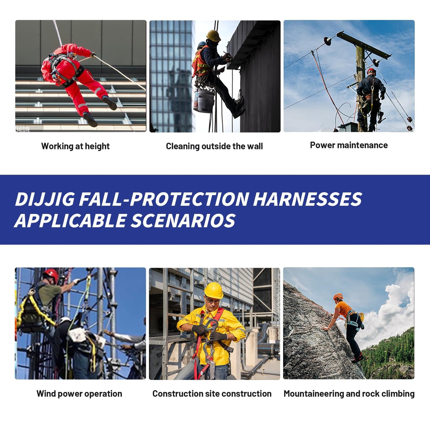 Universal Full Body Fall Protection Safety Harness with Dorsal D-Ring and Mating Buckle Legs，roofing harness construction harness ANSI/ASSP Compliant,internal Shock Absorbing landyard&Hook