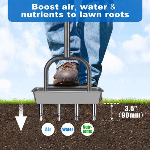 Lifeswell Lawn Coring Aerator Tool, Stainless Steel 4-Core Manual Plug Aerator for Yard & Lawn Aeration, Durable Aeration Tool with Soft Rubber Grip for Compacted Soil & Grass Care