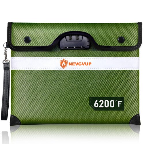 Upgraded 6200F Fireproof Document Bag with Lock, Fireproof Money Bag for Cash with Zipper/Reflective Strip, 9 Layers of Heat Insulated Materials, Water Resistant, Safe