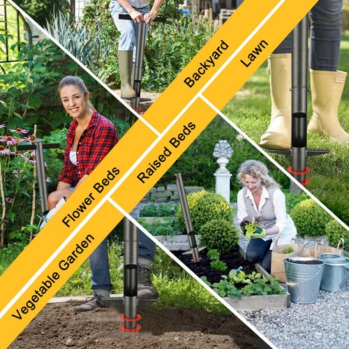 Bulb Planter Tool - 34" Long Handle Sod Plugger Lawn Plug Digger,Auto Plug Eject,Heavy Duty Garden Plant Hole Cutter for Grass,Tulip,Soil Transplant Plugging,Turf Repair Remover for Yard - Gray