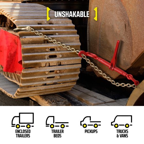 DC Cargo Chain Binder Kit (4 Sets) | 5/16" Grade 70 Extra Long 20 Foot Chain - and Load Binder Set | Heavy Duty Ratcheting Chain and Binder | Load Chain and Binders – 4,700lb Working Load Limit As Set