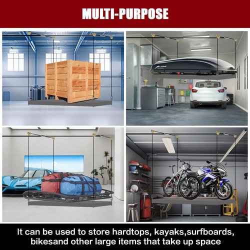 fuyoaea Overhead Garage Storage Rack - Heavy-duty Lifting Garage Ceiling Storage Rack,Adjustable Organization System, 300lbs Weight, Easy Installation & Operation (Load capacity 300LB)