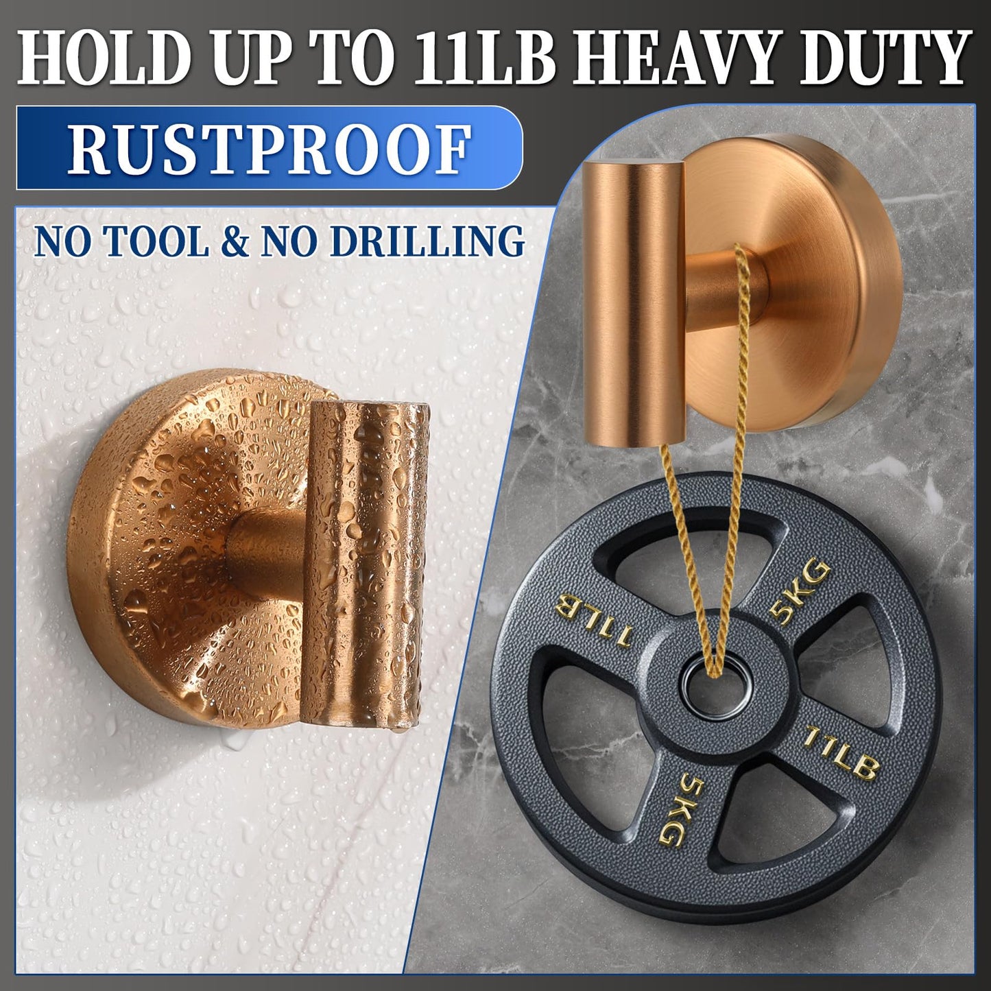 warlve Heavy Duty Reusable Suction Cup Hooks for Shower - No Drill Bathroom/Glass/Mirror/Tiles & Metal Surfaces,and Smooth Non-Porous Surfaces for Towels, Robes, Loofahs (2, Champagne Bronze)