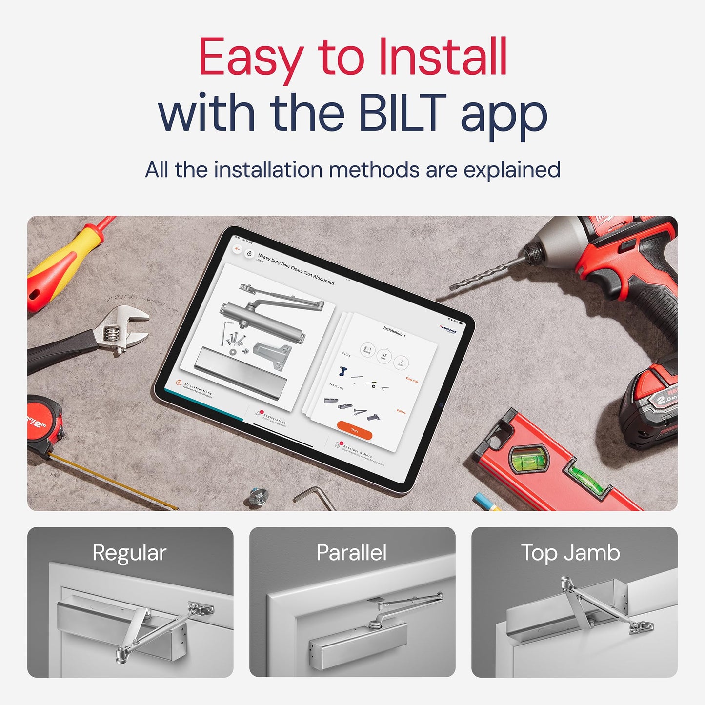 Lawrence Heavy Duty Door Closer Commercial Grade 1 - Adjustable 6-Speed Delayed-Action Door Control with 3 Pistons – Flexible Installation with Included Hardware - Embassy Series LH816